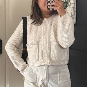 SPLENDID Andrea Cropped Knitted Off White Cardigan. Size M